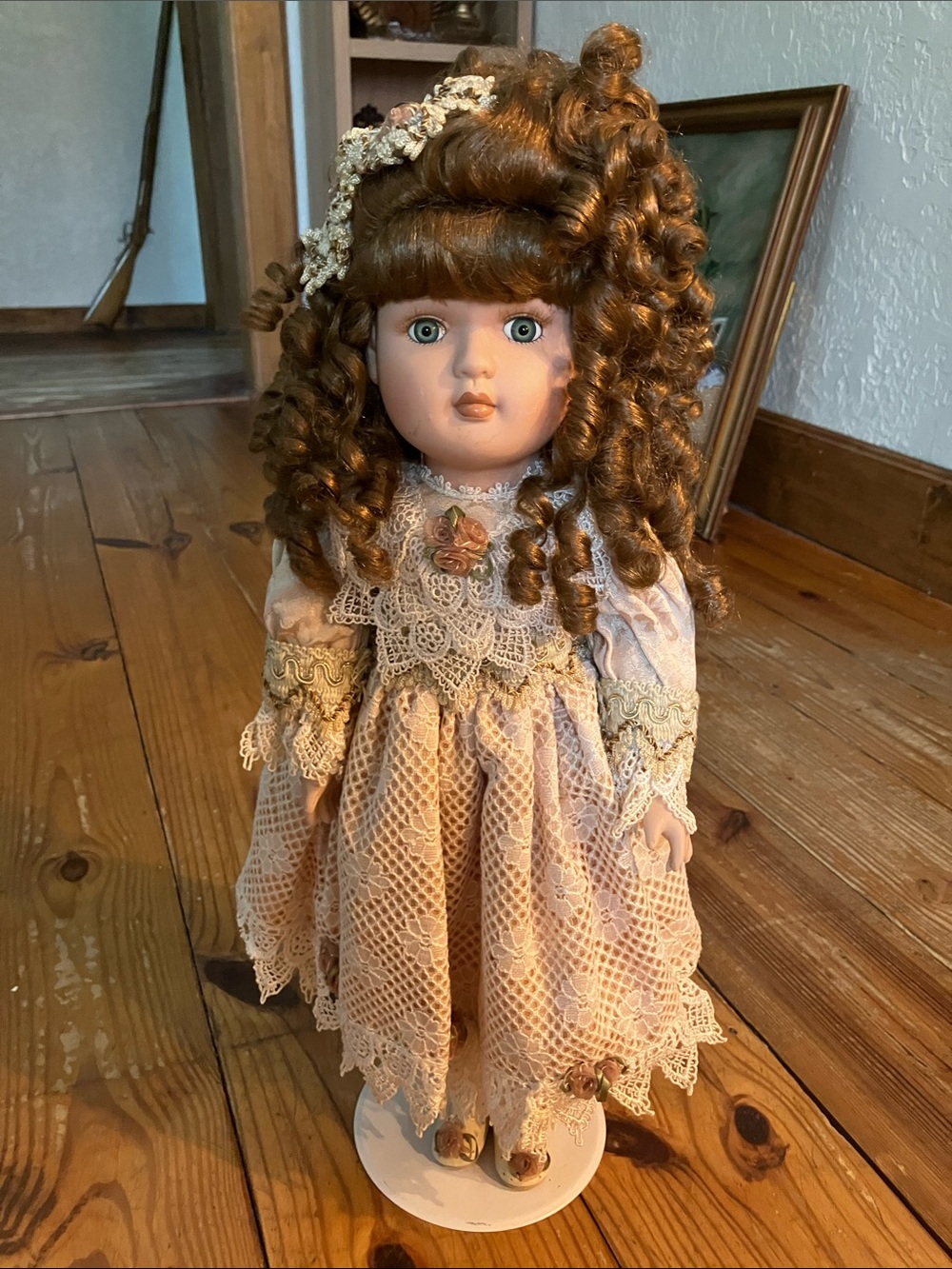 Vintage-Style Porcelain Doll in Cream Lace Dress - Kids Toys